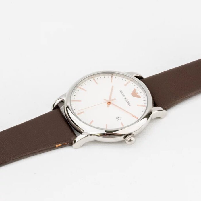 Emporio Armani Herren White Dial Brown Leather Strap Watch For Men - AR11103 - Image 6